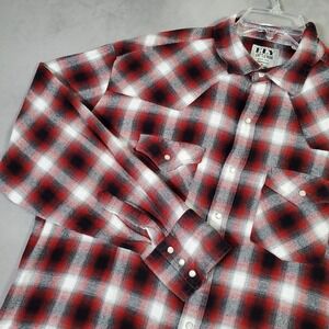 Ely Cattleman Flannel Shirt Mens‎ XLT Red Black Plaid Pearl Snap Western Rodeo